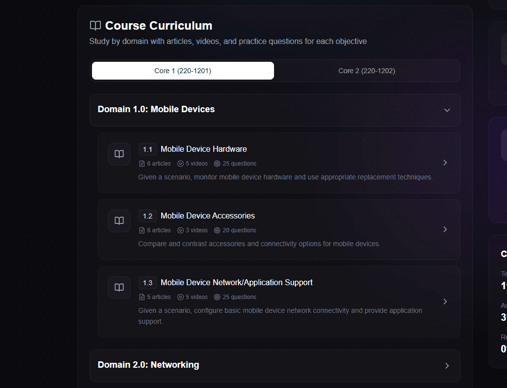 Structured Course Curriculum screenshot