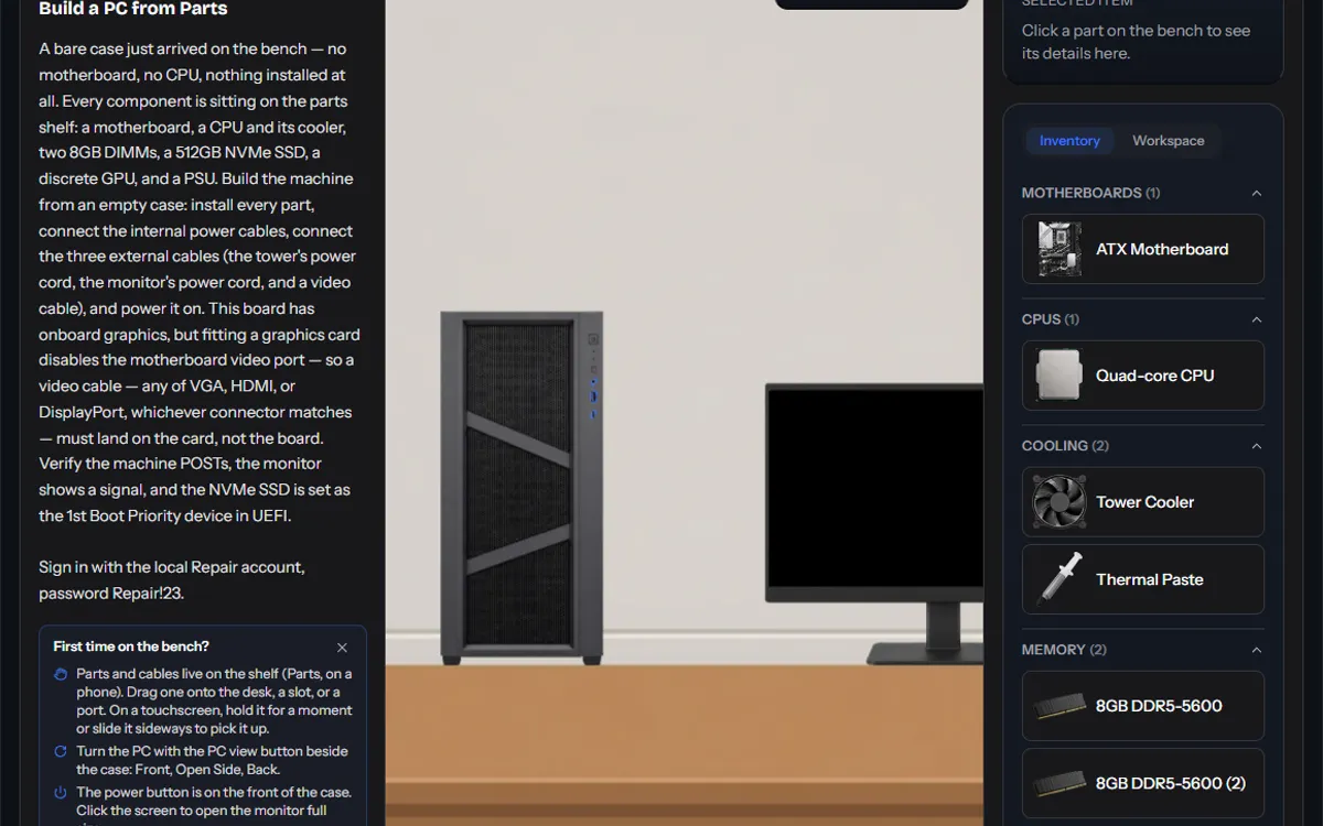 The Build a PC from Parts lab before you start