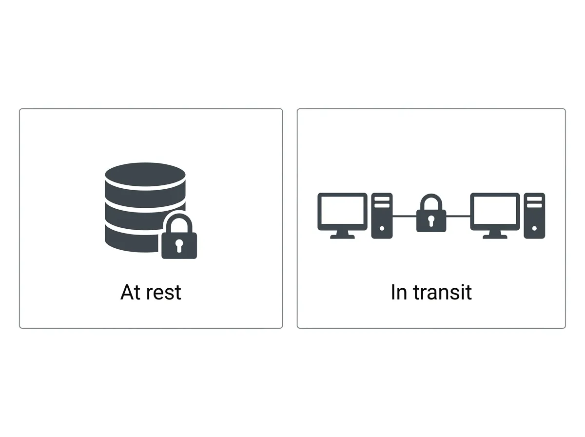 Comparison of data at rest on a disk versus data in transit between two computers