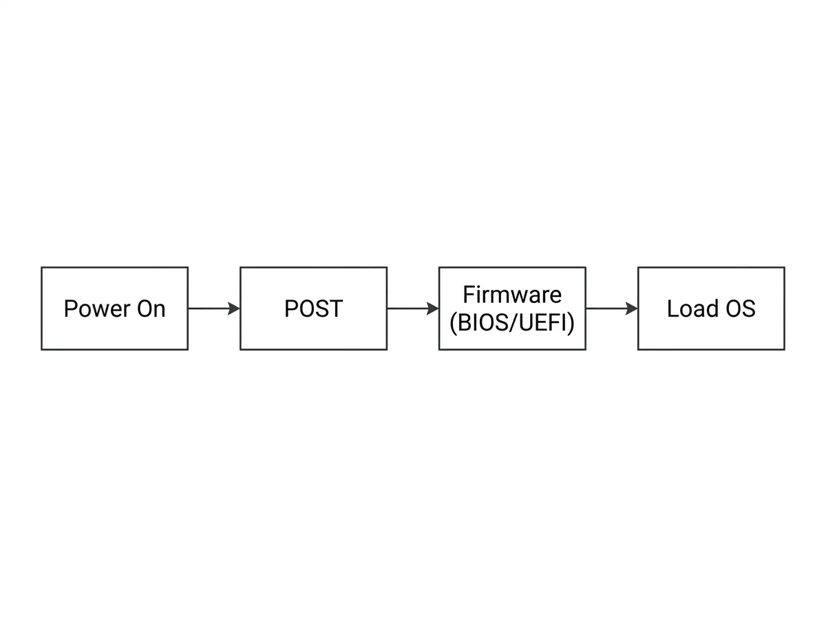 Flow showing Power On to POST to firmware to loading operating system
