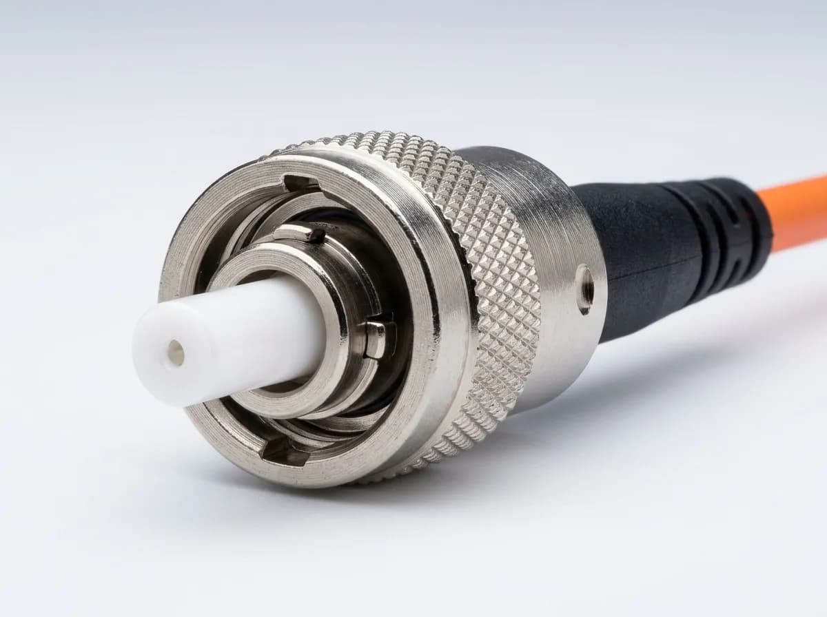 Round ST fiber connector with twist-lock ring and ceramic ferrule
