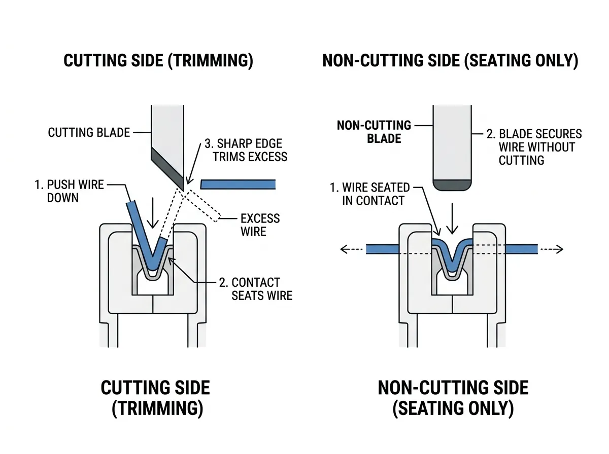 Comparison of cutting versus non-cutting punchdown blade sides