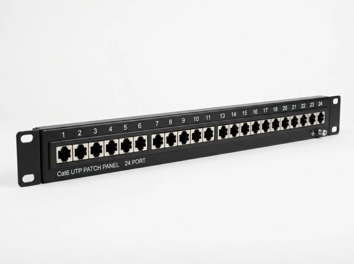 Rack-mounted 24-port RJ45 patch panel