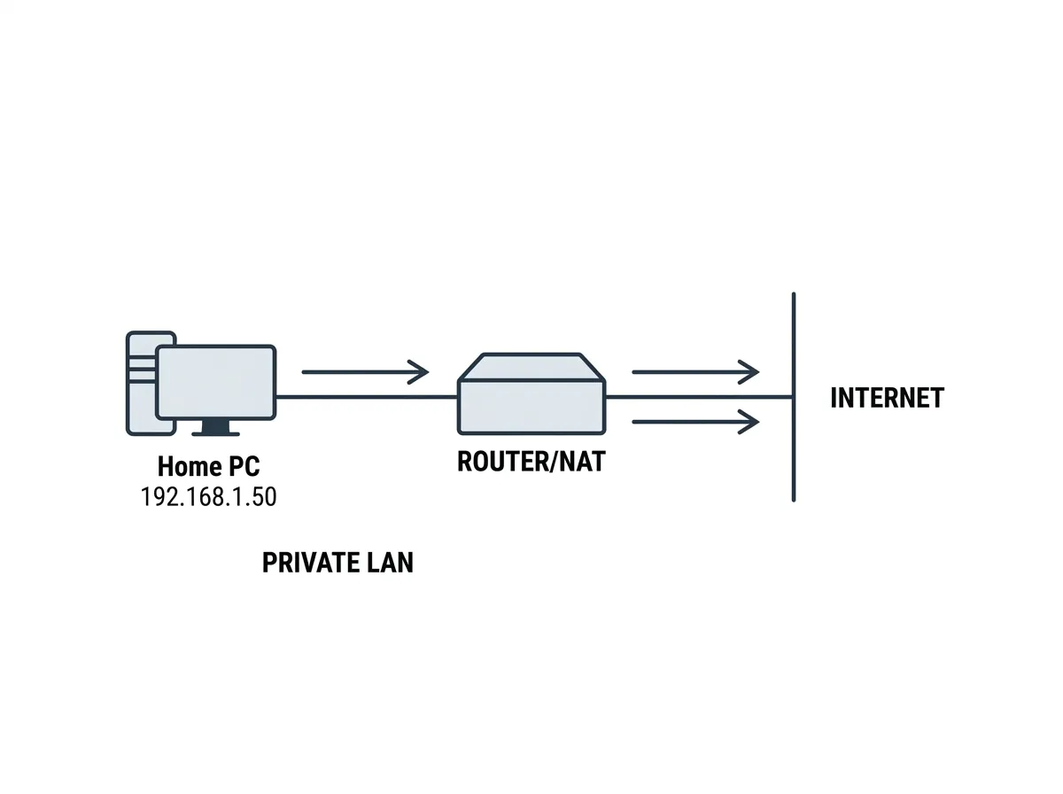 Router translating private PC address to a public address toward the internet